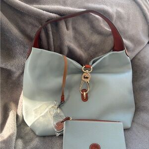 Elegant Dooney and Bourke Logo Lock Blue Leather Women's shoulder Bag and Wallet